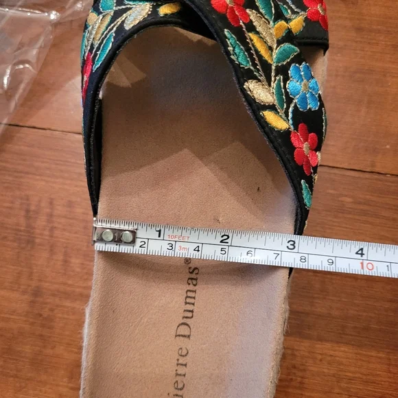 Pierre Dumas embroidered flowers platform black espadrille sandals vacation 10 - Picture 13 of 14